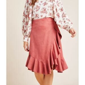Anthropologie Skirt by Maeve Marston Ruffled Wrap Suede Mauve Pink Size 0 XS
